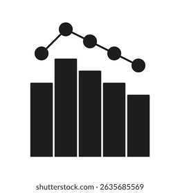 Bar Chart With Line Graph Solid Icon. Data Analysis, Financial Trends, And Business Performance Tracking Silhouette Symbol. Statistical Visualization. Isolated Vector Illustration.