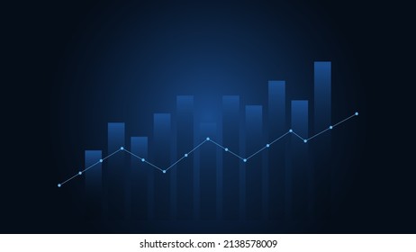 bar chart with line indicator show business effectiveness on dark blue background