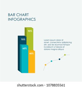 Bar Chart and Line Infographics Elements 3D Vector Flat Design, Full Color.