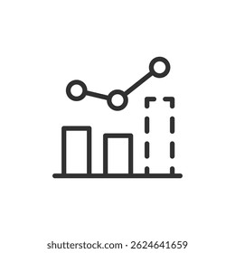 Bar chart with line, linear icon. CRM analytics and customer data. Line with editable stroke.