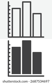 Bar chart in line and solid different style icon set. Vector with editable stroke. Outline and solid icon versions, analytics symbol sign for dashboards, reports, infographics.
