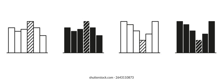 Bar Chart Line And Solid Icon Set. Data Visualization, Statistical Analysis, And Business Reporting Symbol Collection. Graphical Representation Of Information. Isolated Vector Illustration.