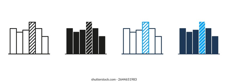 Bar Chart Line And Solid Icon Set. Data Visualization, Statistical Analysis, And Business Reporting Symbol Collection. Graphical Representation Of Information. Isolated Vector Illustration.