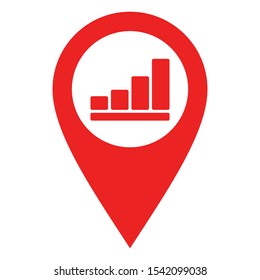 Bar chart and location pin on white