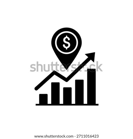 Bar chart with location pin symbolizing geographic financial growth