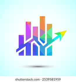 Ilustración de diseño de logotipo de gráfico de barras, icono de gráfico, signo de logotipo de crecimiento, gráfico de crecimiento de bajo estilo poli