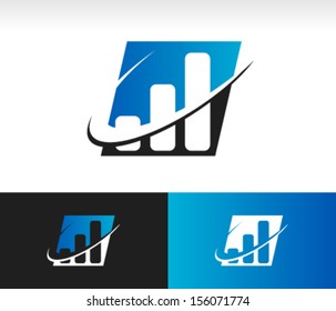 Bar chart logo icon with swoosh graphic element