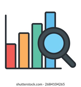 Gráfico de barras con lupa – Icono de análisis de datos