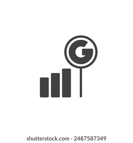 Gráfico de barras con el Vector de la lupa. signo plano lleno para concepto móvil y Diseño web. Icono de glifo de análisis de motor de Búsqueda. Símbolo, ilustración del logotipo. Vector gráfico