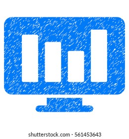 Bar Chart Monitoring grainy textured icon for overlay watermark stamps. Flat symbol with unclean texture. Dotted vector blue ink rubber seal stamp with grunge design on a white background.