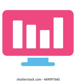 Bar Chart Monitoring icon. Vector style is bicolor flat iconic symbol with rounded angles, pink and blue colors, white background.