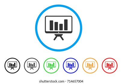 Bar Chart Monitoring icon. Vector illustration style is a flat iconic bar chart monitoring gray rounded symbol inside light blue circle with black, gray, green, blue, red, orange color variants.