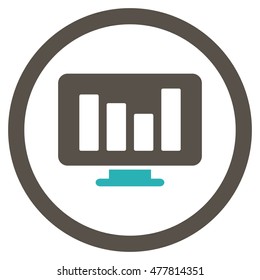 Bar Chart Monitoring rounded icon. Vector illustration style is flat iconic bicolor symbol, grey and cyan colors, white background.