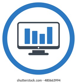 Bar Chart Monitoring rounded icon. Vector illustration style is flat iconic bicolor symbol, smooth blue colors, white background.