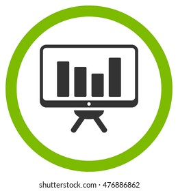 Bar Chart Monitoring vector bicolor rounded icon. Image style is a flat icon symbol inside a circle, eco green and gray colors, white background.
