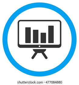 Bar Chart Monitoring vector bicolor rounded icon. Image style is a flat icon symbol inside a circle, blue and gray colors, white background.