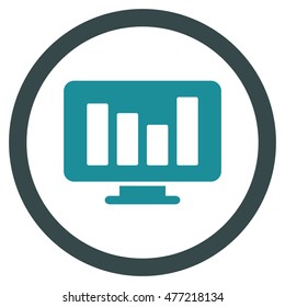 Bar Chart Monitoring vector bicolor rounded icon. Image style is a flat icon symbol inside a circle, soft blue colors, white background.