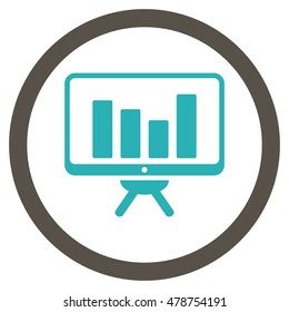 Bar Chart Monitoring vector bicolor rounded icon. Image style is a flat icon symbol inside a circle, grey and cyan colors, white background.
