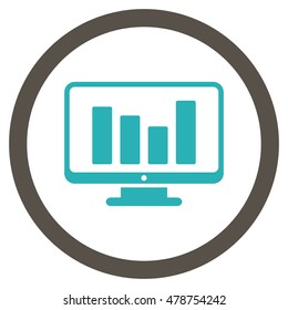 Bar Chart Monitoring vector bicolor rounded icon. Image style is a flat icon symbol inside a circle, grey and cyan colors, white background.
