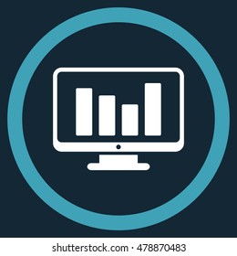 Bar Chart Monitoring vector bicolor rounded icon. Image style is a flat icon symbol inside a circle, blue and white colors, dark blue background.