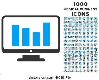 Bar Chart Monitoring vector bicolor icon with 1000 medical business icons. Set style is flat pictograms, blue and gray colors, white background.