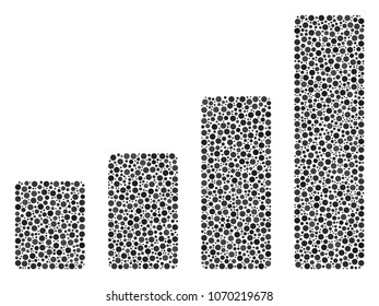 Bar Chart mosaic of round dots in different sizes and color tones. Round dots are united into bar chart vector illustration. Dotted vector design concept.