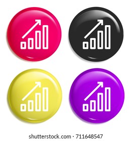 Bar chart multi color glossy badge icon set. Realistic shiny badge icon or logo mockup