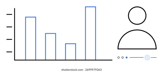 Bar chart with multiple bars and a user profile icon, connected sliders for data adjustment. Ideal for business reports, data visualization, user analytics, presentations, market analysis, research