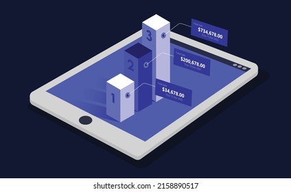 Tabla de barras en el comprimido. Concepto de ordenador comercial de tableta digital