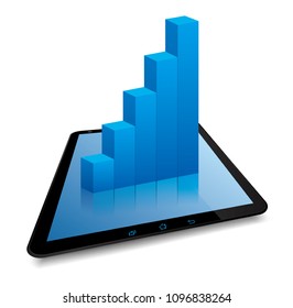 Bar chart on the tablet,Isolated on white background.