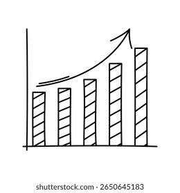 Doodle de esquema de gráfico de barras, gráfico financiero de Vertical que muestra el crecimiento, ideal para informes de negocios, revisiones de rendimiento y presentaciones de inversión.