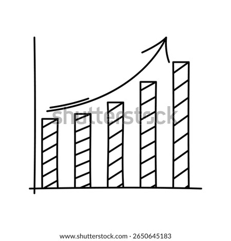 Bar Chart Outline Doodle, vertical financial graph showing growth, ideal for business reports, performance reviews, and investment presentations.