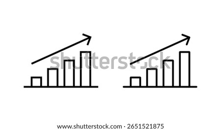 Bar chart outline icon with upward trend arrow. Success and data growth concept