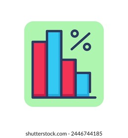 Bar chart and percent sign thin line icon. Dollar, cash, graphic. Loan and investment concept. Vector illustration for web design and apps