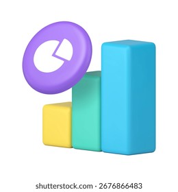 Bar chart and pie chart icon for analytics dashboards and data visualization tools. Represents statistics, growth, metrics, analysis, and reporting. Modern 3d icon realistic vector illustration.
