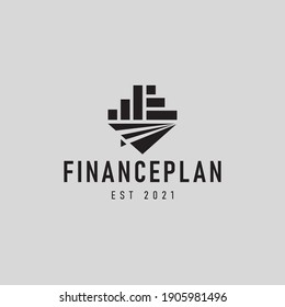 bar chart with plane paper icon shaped design logo illustration