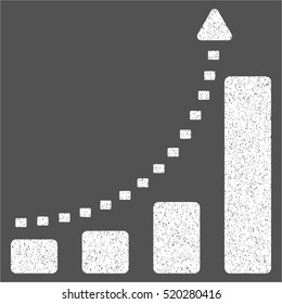 Bar Chart Positive Trend grainy textured icon for overlay watermark stamps. Flat symbol with unclean texture. Dotted vector white ink rubber seal stamp with grunge design on a gray background.