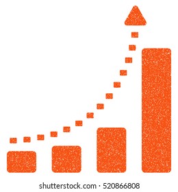 Bar Chart Positive Trend grainy textured icon for overlay watermark stamps. Flat symbol with dust texture. Dotted vector orange ink rubber seal stamp with grunge design on a white background.