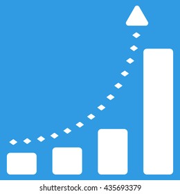Bar Chart Positive Trend vector toolbar icon. Style is flat icon symbol, white color, blue background, rhombus dots.