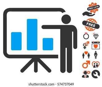 Bar Chart Presentation icon with bonus passion graphic icons. Vector illustration style is flat iconic symbols for web design, app user interfaces.