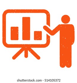 Bar Chart Presentation rubber seal stamp watermark. Icon vector symbol with grunge design and corrosion texture. Scratched orange ink emblem on a white background.