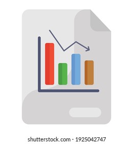 
Gráfico de barras con flecha de recesión, icono de concepto de informe de negocio