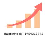 Bar chart and red arrow with upward trend. Vector illustration.