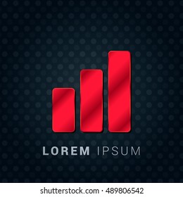 Bar Chart Red chromium precious metallic 3D Icon / Logo Design
