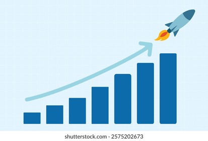 Bar chart representing finance money rocket growth illustration