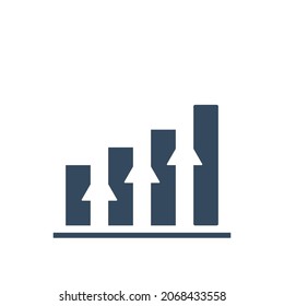 gráfico de barras con tendencia de subida y flechas hacia arriba, éxito empresarial o icono de vector de inicio