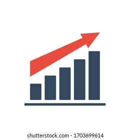 bar chart with rising linear trend and red arrow, negative dynamic concept