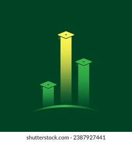 bar chart with school cap on green background. bar chart for education, academy and university
