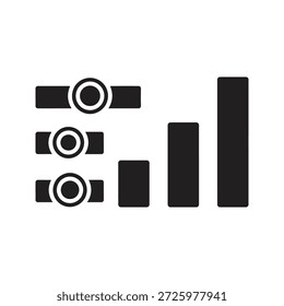 Gráfico de barras con ícono de Configuraciones un símbolo para el análisis de datos y la personalización de informes un signo para la configuración de estadísticas financieras y de análisis de negocio