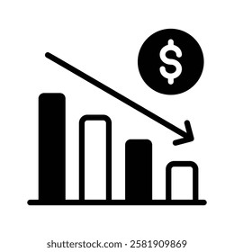 Bar chart showing downward trend with dollar symbol